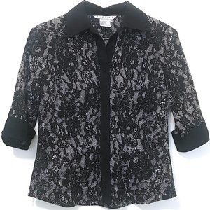 Fred David Petite | Lace Pattern Collar Blouse